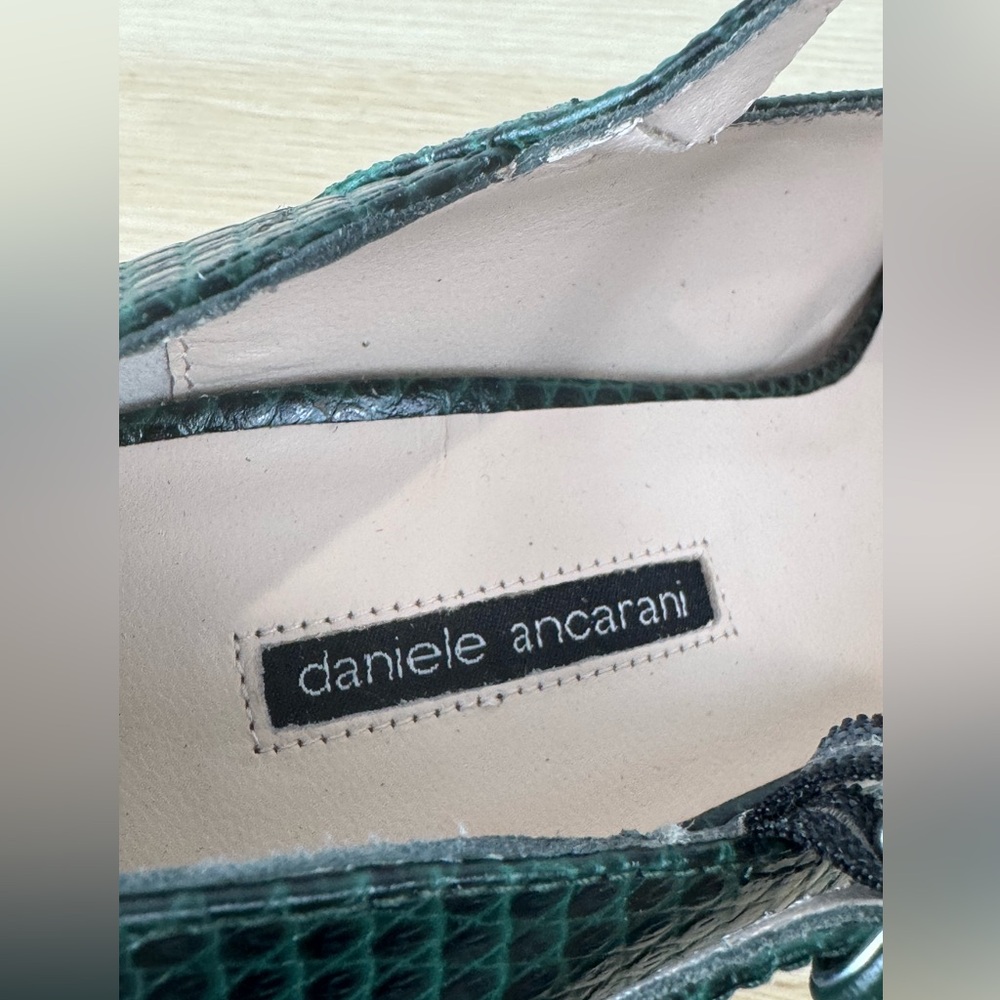 Vintage Daniele Ancarani Green Snake Embossed Heels Strap Buckle 38.5 Women's 8 - Picture 7 of 13